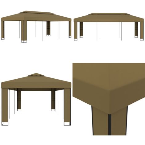 Cenador con doble techo gris taupe 3x6 m 180 g/m² - Toldo de jardín - Refugio al aire libre