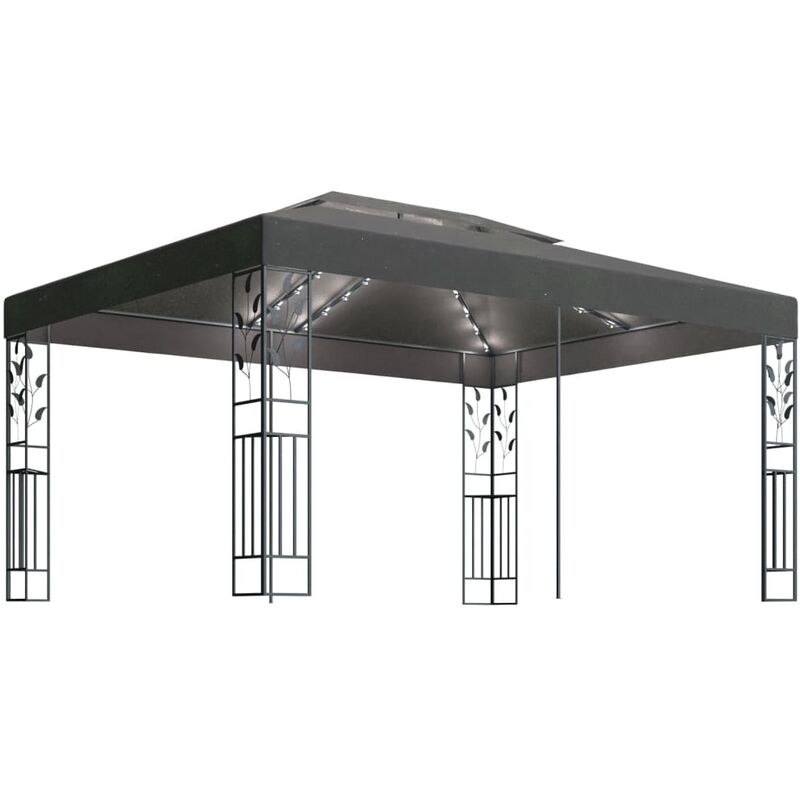 

Cenador con doble techo y tira de luces gris antracita 3x4 m - Antracita