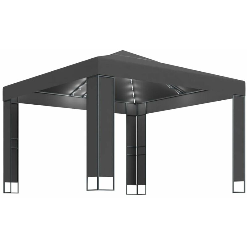 

Cenador con doble techo y tira de luces LED antracita 3x3 m
