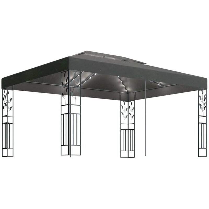 

Cenador con doble techo y tira de luces LED antracita 3x4 m