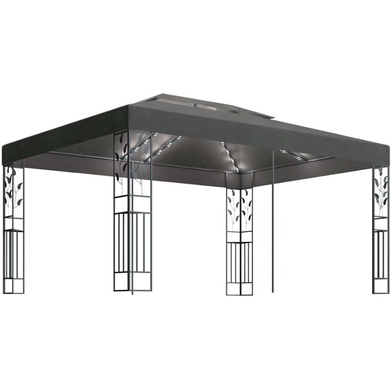

Cenador con doble techo y tira de luces LED antracita 3x4 m