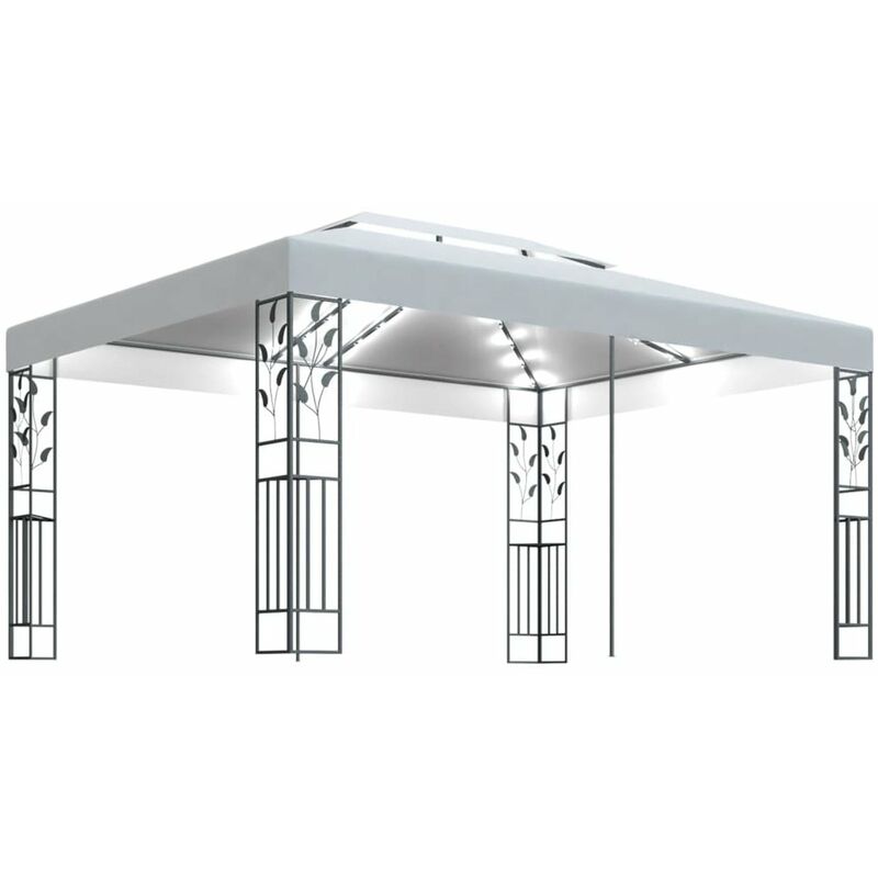 

Cenador con doble techo y tira de luces LED blanco 3x4 m