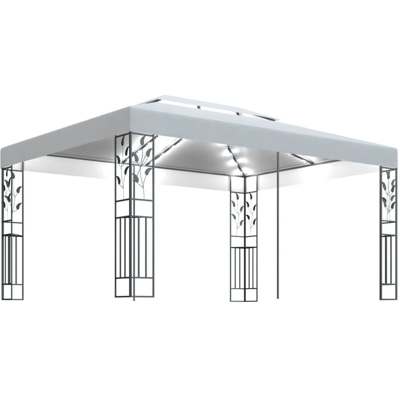 

Cenador con doble techo y tira de luces LED blanco 3x4 m