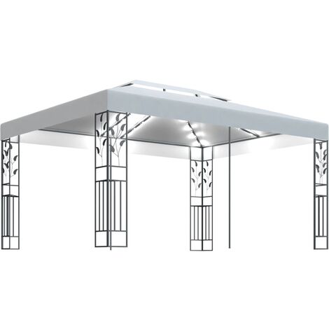 Cenador con doble techo y tira de luces LED blanco 3x4 m vidaXL