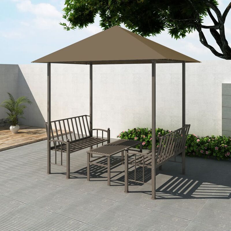 

Cenador con mesa y bancos gris taupe 2,5x1,5x2,4 m 180 g/m² - Gris Topo