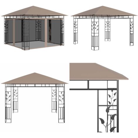 Cenador con mosquitera gris taupe 3x3x2,73 m 180 g/m² - Toldo de jardín - Mosquitera