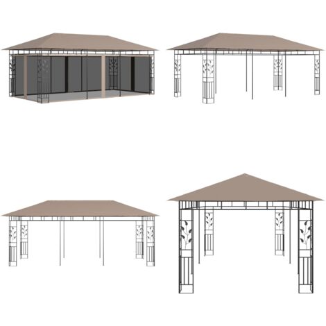 Cenador con mosquitera gris taupe 6x3x2,73 m 180 g/m² - Toldo de jardín - Mosquitera