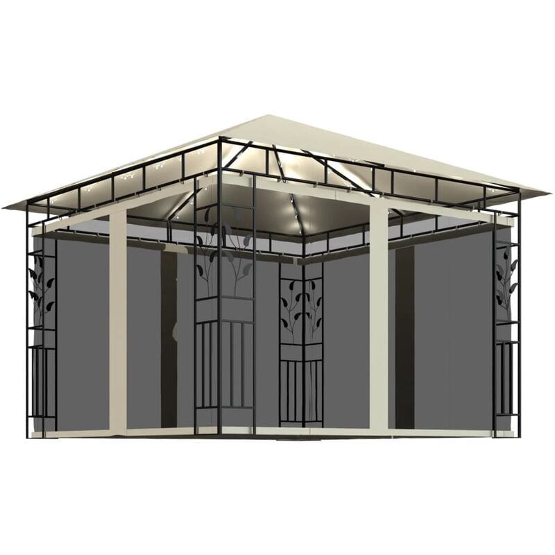 

Cenador con mosquitera y tira de luces LED crema 3x3x2,73m 180 g/m²