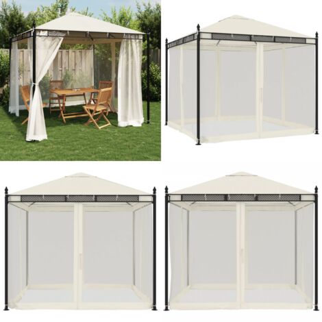 Cenador con paredes de malla acero crema 2,93x2,93 m - Techo inclinado - Protección contra insectos