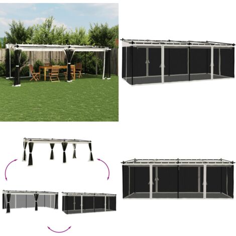 Cenador con paredes de malla acero crema 6x3 m - Sombra - Techo retráctil
