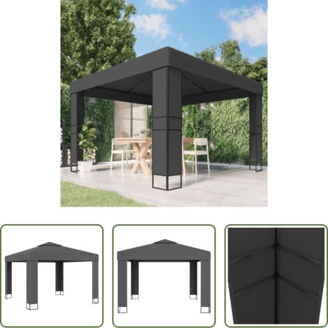Cenador con techo -  Cenador con doble techo gris antracita 3x3 m