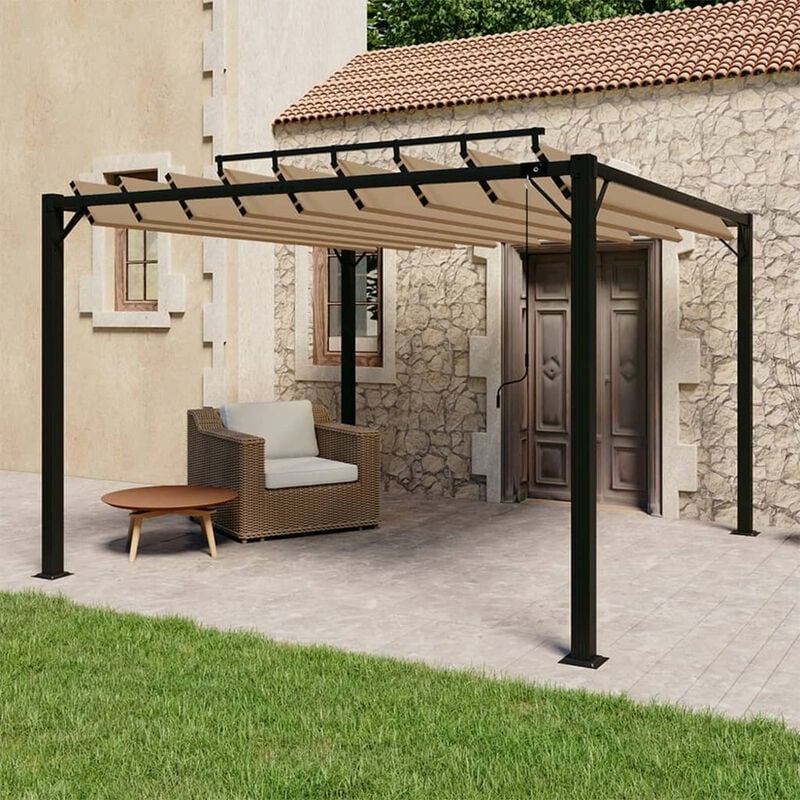 

Cenador con techo persiana 3x3 m tela y aluminio gris taupe