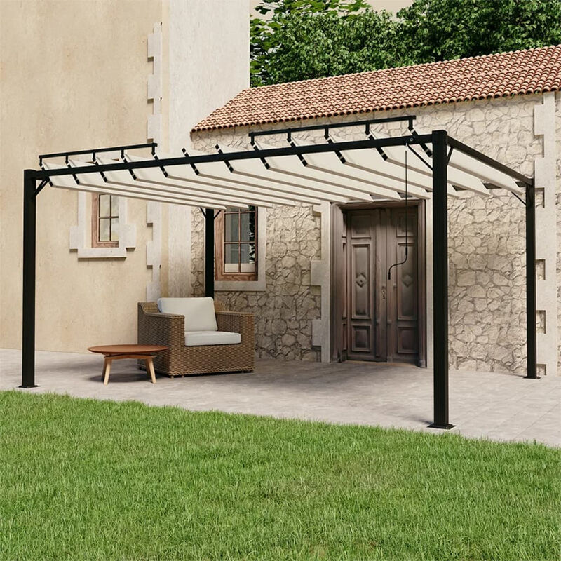 

Cenador con techo persiana 3x4 m tela y aluminio crema
