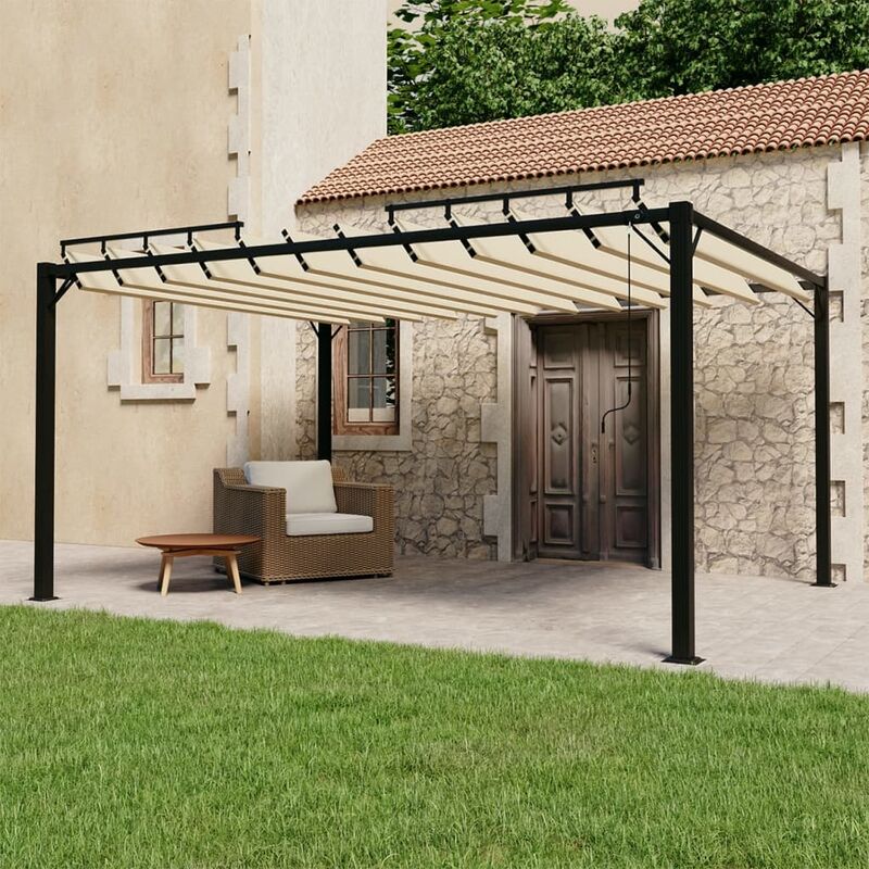 

Cenador con techo persiana 3x4 m tela y aluminio crema