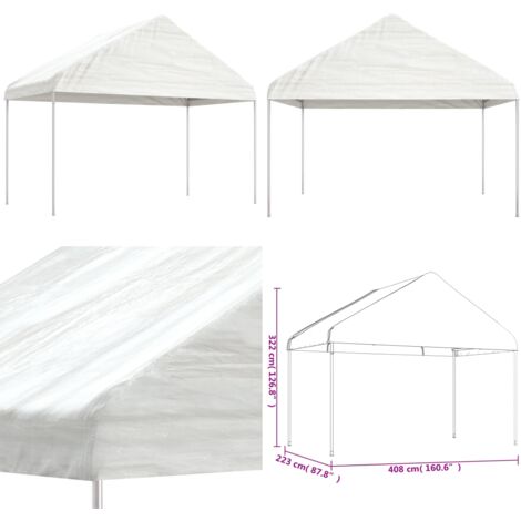 Cenador con techo polietileno blanco 4,08x2,23x3,22 m - Refugio al aire libre - Protección solar