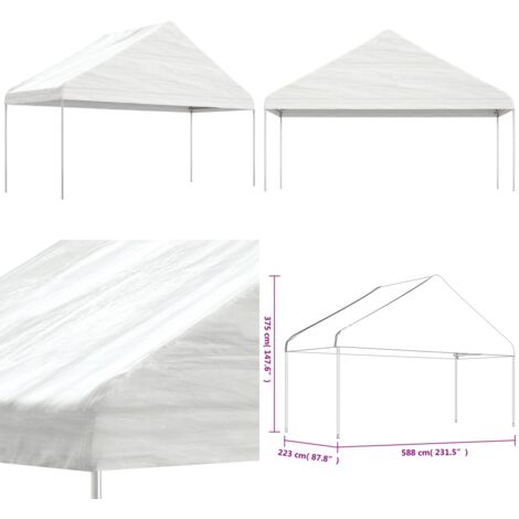 Cenador con techo polietileno blanco 5,88x2,23x3,75 m - Refugio al aire libre - Carpa para eventos