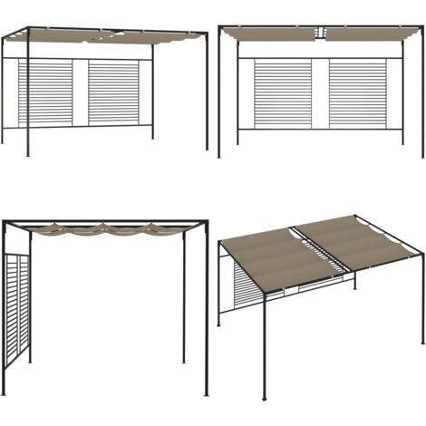 Cenador con techo retráctil gris taupe 3x4x2,3 m 180 g/m² - Toldo retráctil - Cenador exterior