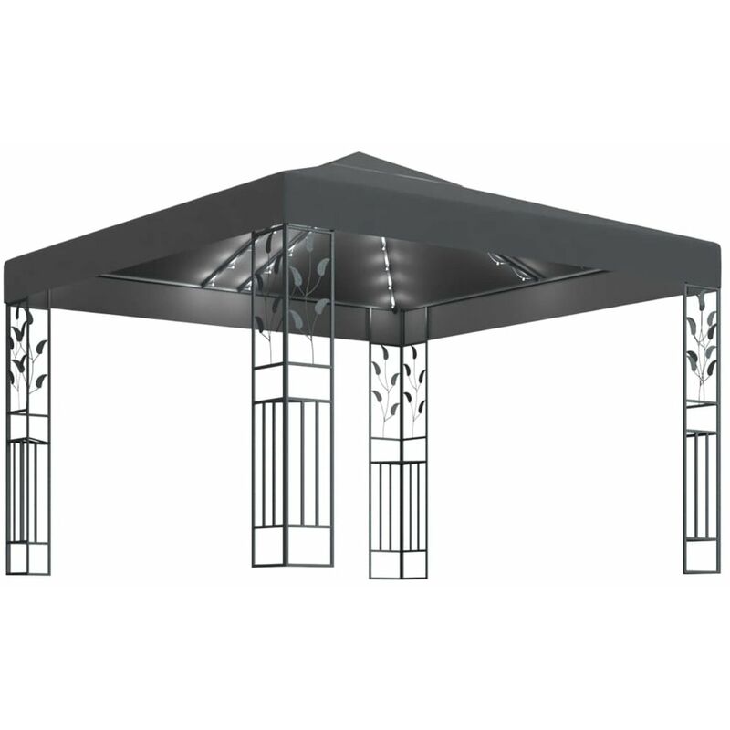 

Happyshopping - Cenador con tira de luces LED 3x3 m gris antracita