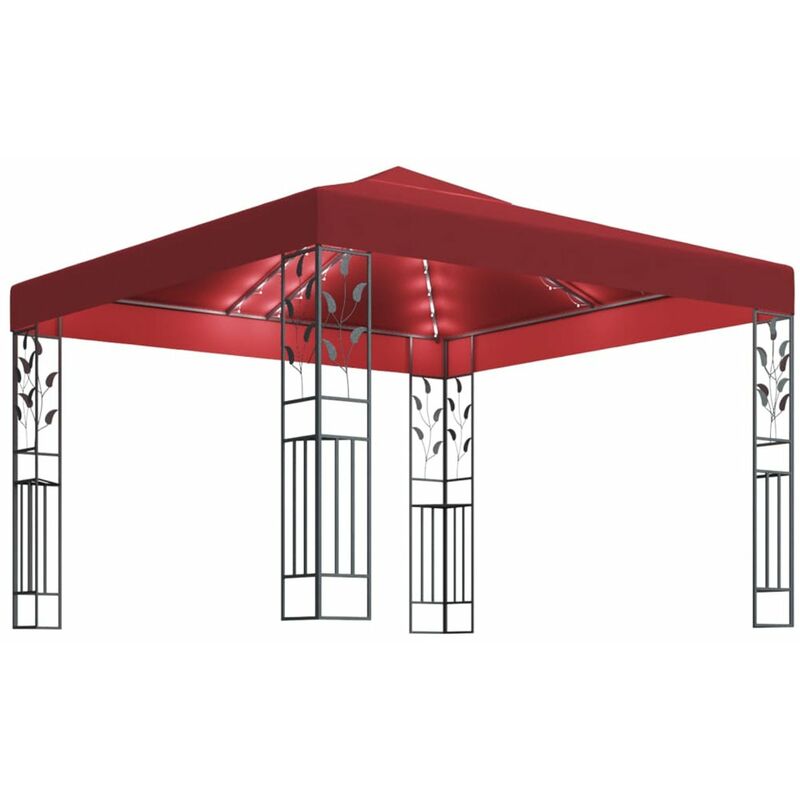 

Happyshopping - Cenador con tira de luces LED 3x3 m rojo tinto
