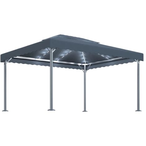 Cenador con tira de luces LED aluminio antracita 400x300 cm