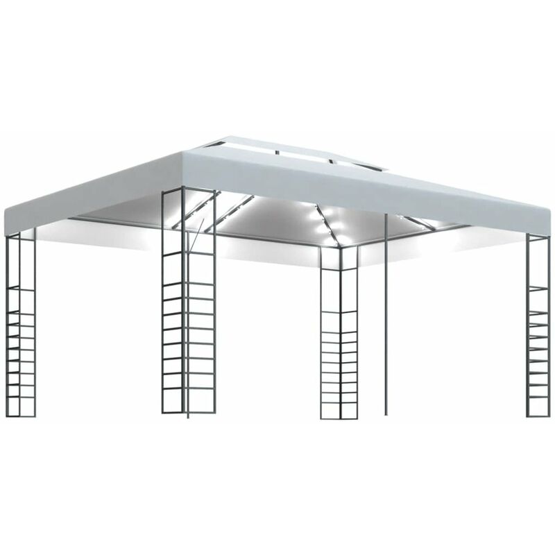 

Happyshopping - Cenador con tira de luces LED blanco 4x3x2,7 m