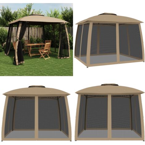 Cenador de doble techo paredes de malla acero taupe 2,93x2,93 m - Cenador con techo ventilado - Cenador para exteriores