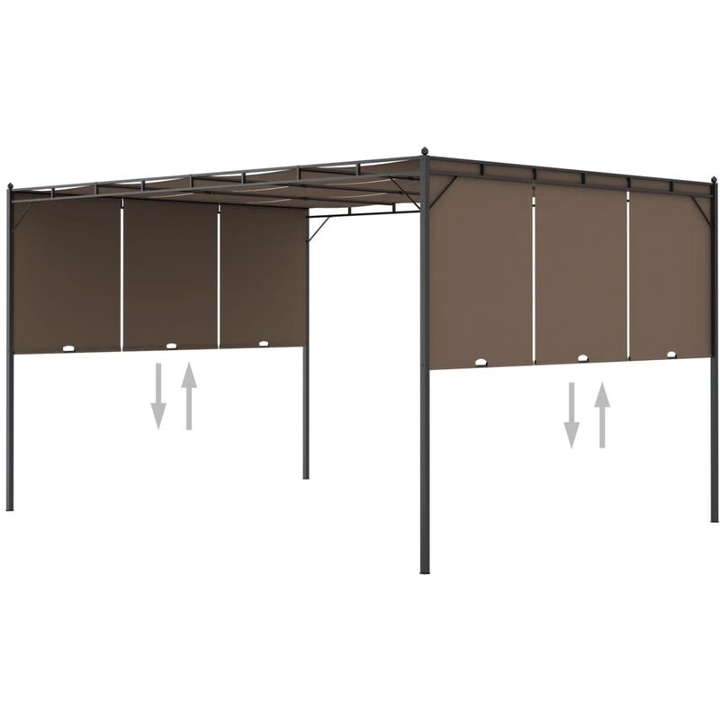 

Cenador de jardín con cortina lateral gris taupe 4x3x2,25 m