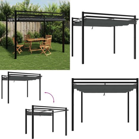 Cenador de jardín con techo retráctil aluminio antracita 3x3 m - Techo retráctil - Jardín exterior