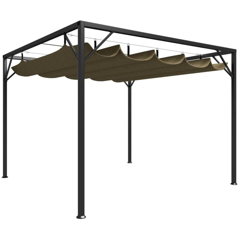

vidaXL Cenador de Jardín con Tejado Toldo Retráctil 3x3m Gris Taupe - Gris Topo