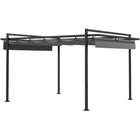 Cenador de jardín de 3x4 m con techo retráctil de poliéster y 12 orificios de drenaje - Pérgola de terraza gris oscuro