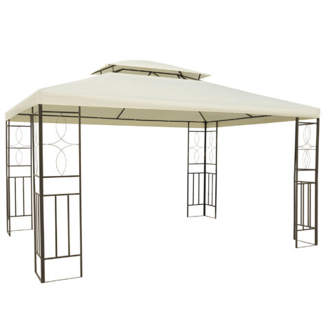 Cenador de jardín de 4x3 m con doble techo, estructura de acero, protección UV para patio o terraza, color blanco crema.