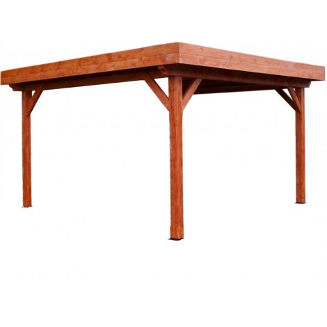 Cenador de jardín en madera laminada 372x372 cm – marquesina con techo plano en acero galvanizado – postes 120x120 mm – OM3535.0 Foresta