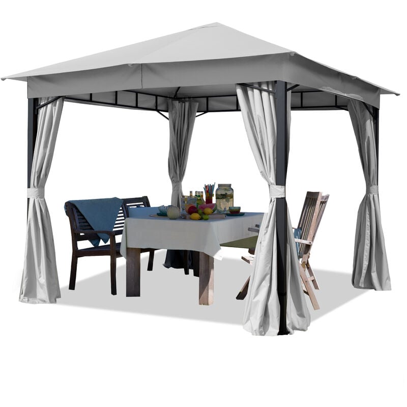 

Cenador de jardín 3x3 m Aprox. 180g/m² Lona de Techo pabellón Impermeable 4 Lados Carpa de Fiesta Gris - grigio
