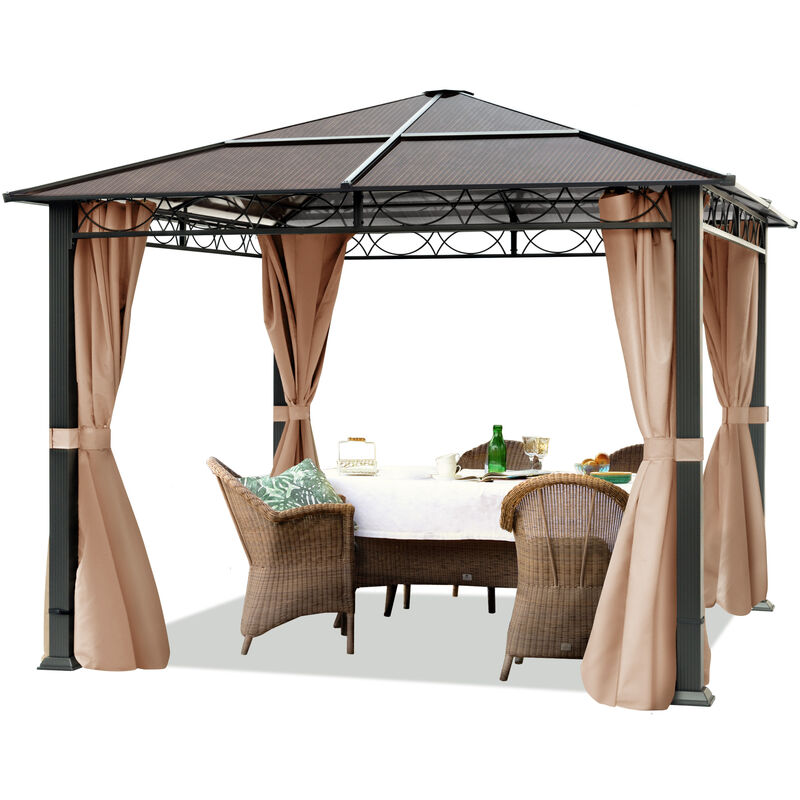 

Cenador de jardín 3x3 m Impermeable ALU Deluxe con 4 Partes Laterales Carpa Party en Techo de Bronce translúcido PC - ocra