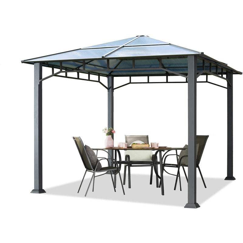 

Cenador de Jardín 3x3 m Marco de Aluminio Aprox. 8mm Policarbonato Techo Gazebo de Jardín sin Cortinas Laterales - loft grey