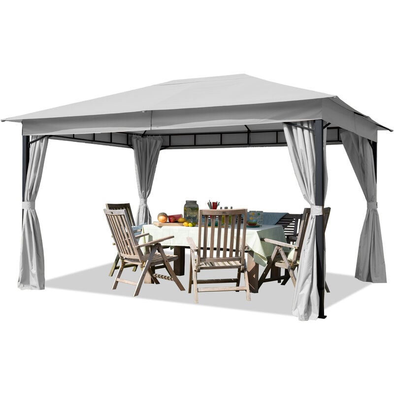 

Cenador de jardín 3x4 m Aprox. 180g/m² Lona de Techo pabellón Impermeable 4 Lados Carpa de Fiesta Gris - grigio