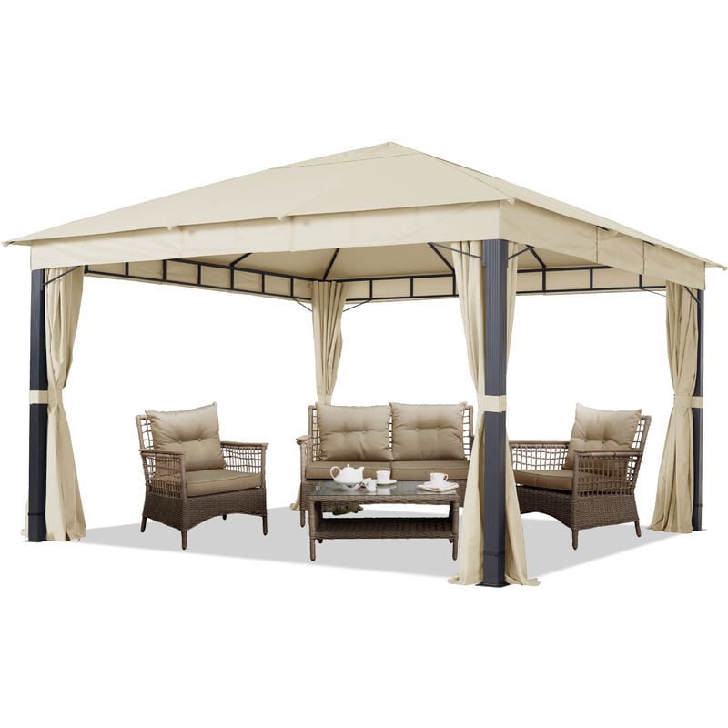 

Cenador de jardín 4x4 m ALU Premium aprox. 220g/m² Lona de Techo Cenador Impermeable - 4 Partes Laterales cenador de jardín champaña - crema