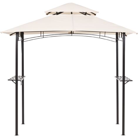 Cenador de metal beige negro 240 cm pabellón de jardín gazebo toldo ganchos Naro