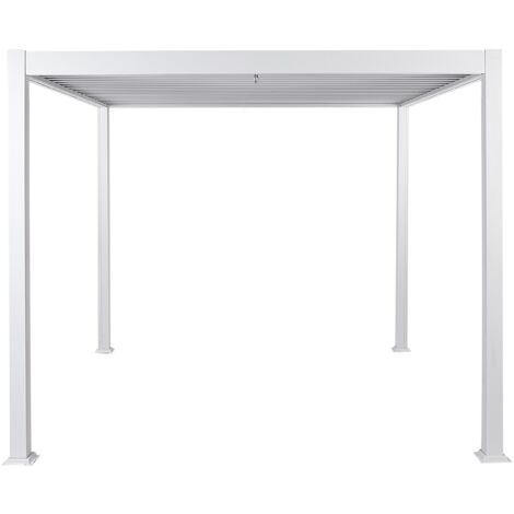 Cenador moderno de jardín 310 x 310 cm estructura de metal blanco Fornoli