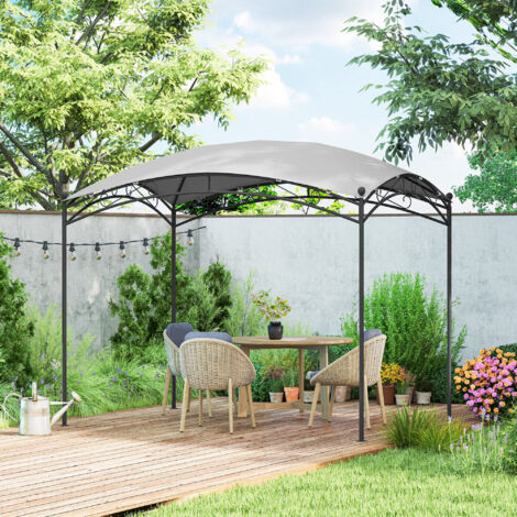 Cenador para Jardín con Techo Resistente Cúpula Elegante y Estructura Metálica con Estacas 290x194,5x256 cm Gris