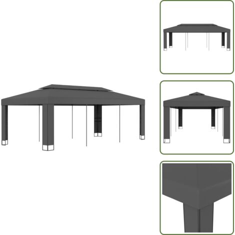 Cenador para patio - vidaXL Cenador con doble techo gris antracita 3x6 m - Cenador para camping