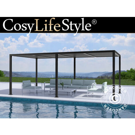 Cenador pérgola bioclimática San Pablo Alu+, 3x5,8m, Negro
