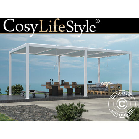Cenador pérgola bioclimática San Pablo Alu+, 4x5,8m, Blanco