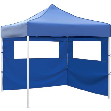 Cenador plegable con 2 paredes azul 3x3 m vidaXL