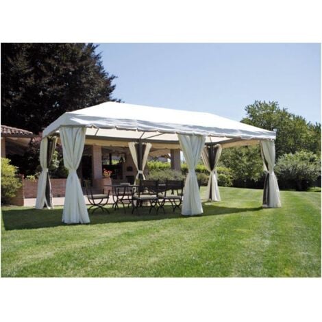 Cenador rectangular de 6x3 metros en aluminio gris antracita con hoja de cobertura color crudo - Brenta