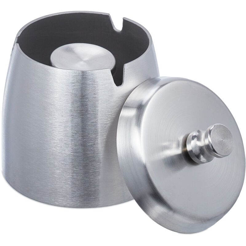 2 cendriers avec couvercle, extérieur et intérieur, HxD 9x7,5 cm, cendrier inox anti-vent, jardin, balcon, argent
