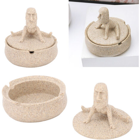 Cendrier Décoratif Moai en Résine avec Couvercle - Sculpture Moai d'Île de Pâches pour Table et Bureau - Ornement Unique Maison