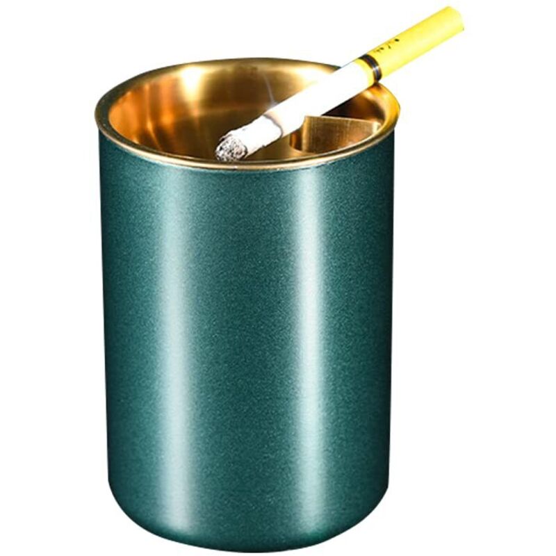 Ensoleille - Cendrier en acier inoxydable, cendrier coupe-vent plaqué or vert foncé, cendrier de voiture, cendrier extérieur, cendrier de camping,