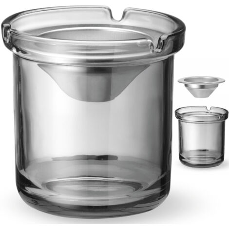 Cendrier en verre avec insert en acier, dia. 98x99mm