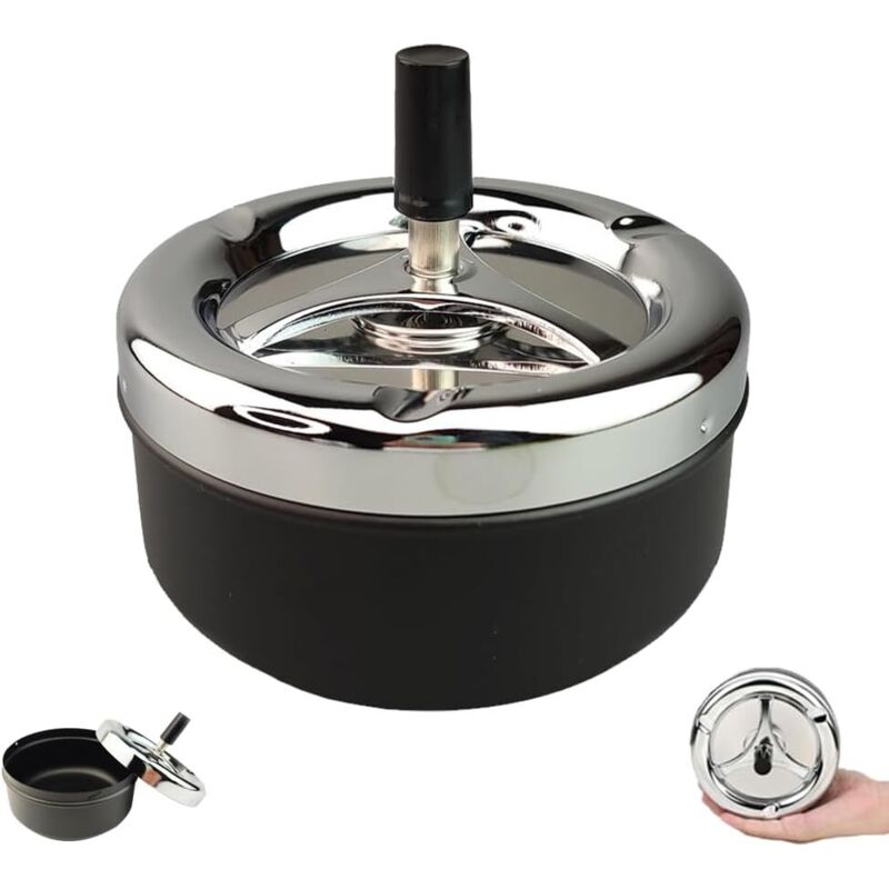 Cendrier Fermé à Fonction Pivotante, Cendrier Rotatif Autonettoyant Moderne, Cendrier Tournant de Pression de Doigt d'acier Inoxydable